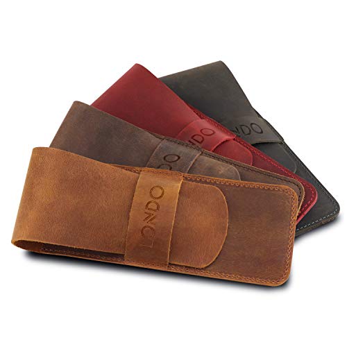Image of Londo Genuine Leather Pen and Pencil Case with Tuck in Flap, Stationery Bag