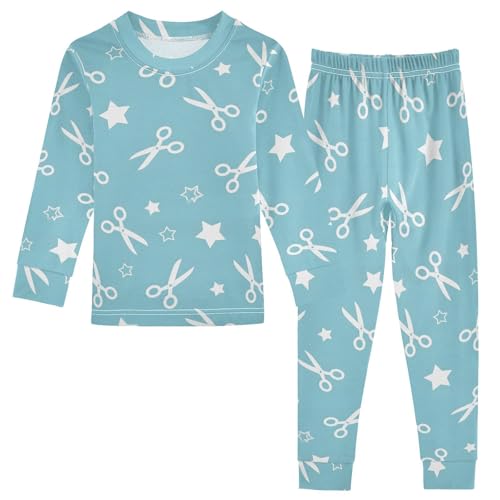 Pajama Sets Long Sleeve Scissors and Stars on Blue Soft Comfy Sleepwear 2 Piece PJS 3-8T