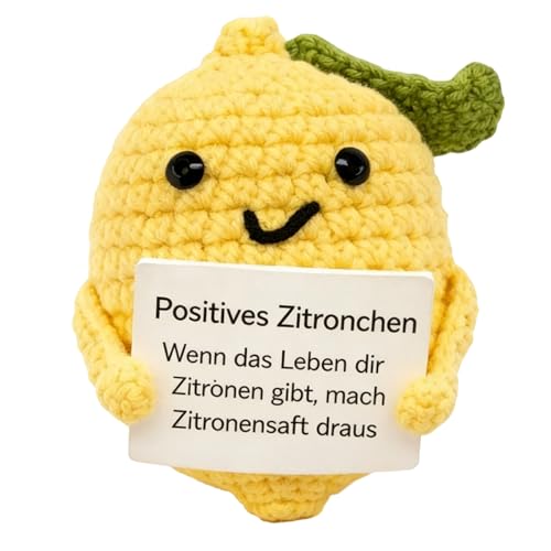 Qnvyw Zitrone Deko Handgehäkelte Zitronen Deko mit Motivationskarte Häkel Zitrone als Wohnaccessoire Geschenk Idee für Küche & Wohnzimmer