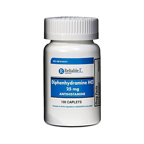 Reliable 1 Diphenhydramine HCI 25mg Antihistamine 100 Caplets (1 Bottle) Cover