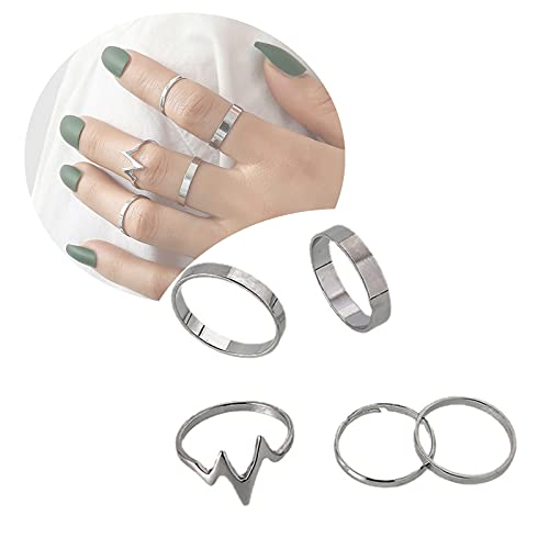 Larancie Boho - Juego de anillos de plata minimalista para nudillos, anillo de pulgar, apilable, moda de dedo, joyas para mujeres y niñas, 5 unidades Cover