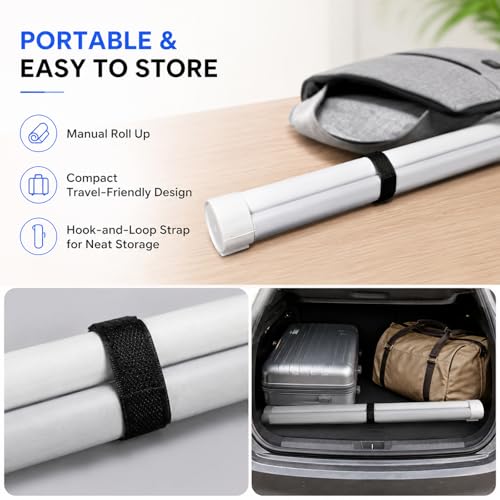 Car Projector Screen - Pantalla portátil de proyector 16:9, enrollable manual para auto, SUV, RV, camping y uso al aire libre miniatura 7