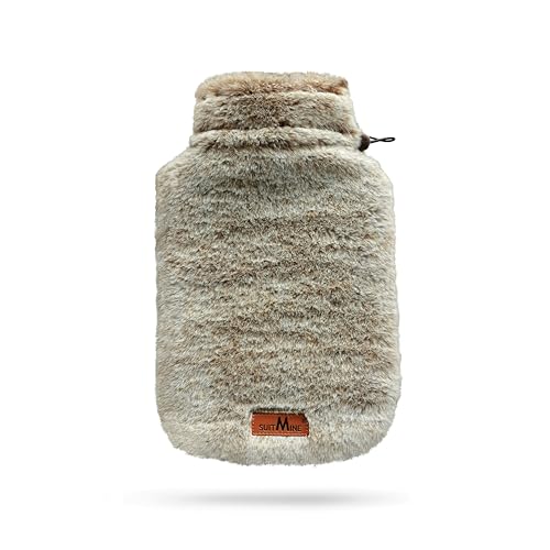 suitmine 2L Hot Water Bottle Cover Soft Fluffy Cover Only for Pain Relief Hot and Cold Therapy,Hands Feet Abdomen and Neck Warmer,Cord Lock,Brown