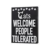 JennyGems Cat Accessories, Cats Welcome People Tolerated, Birthday Gifts for Women, Wood Box Sign, Cat Stuff, Gift for Mom, Kitten Supplies, Cat Mom, Cat Dad, Funny Gifts, Gag Gifts, Made in USA