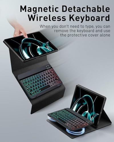 Image of for Microsoft Surface Pro 11 /10 /9 13 inch 2024 /2022 Case with Keyboard - Rainbow Backlit Keyboard Case - Built in Pencil Holder with Mouse - Black