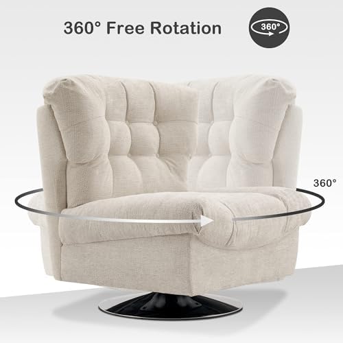 MCombo Swivel Accent Chair, Modern Tufted Upholstered Armless Chairs, Wide Seat Single Sofa Chair for Living Room Bedroom LW753 (Cream White) - Thumbnail 2
