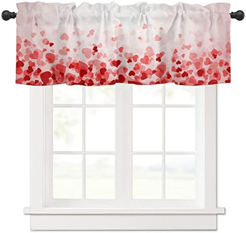 SHAPTOY Valentines Day Curtains Kitchen Window Valance Pink Love Heart Rod Pocket Valances Windows Treatments 1 Panel Short Curtain 54x18 Inch for Bedroom Bathroom Living Room Decor