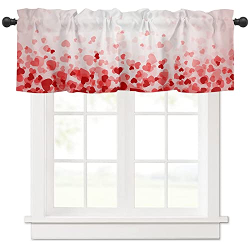 Shaptoy Valentines Day Curtains Kitchen Window Valance Pink Love Heart Rod Pocket Valances Windows Treatments 1 Panel Short Curtain 54X18 Inch For Bedroom Bathroom Living Room Decor #TOP16