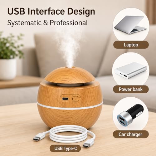 Image of 300 ml Essential Oil Diffuser for Home - Ultrasonic Aroma Diffuser for Home Electric with LED Light & Upto 16 Hrs Mist