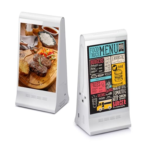 12 Best Portable Digital Signage Kiosks for Retail Promotions in 2026 16 Digital Signage Display for Tabletop ,Interactive Digital Signage with Double 8 inch LCD Touch Screen and WIFI Connected,Rechargeable 23200mAh Battery,Portable Advertising Kiosk for Restaurants,Bar, Hotel ,Cafe (White)