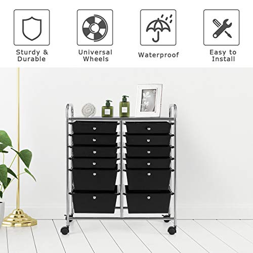 Image of LDAILY 12 Drawer Rolling Storage Cart, Craft Cart Organizer on Wheels w /Metal Frame, Large Capacity & Smooth Drawer, Rolling Cart w /Drawers for Classroom, Office