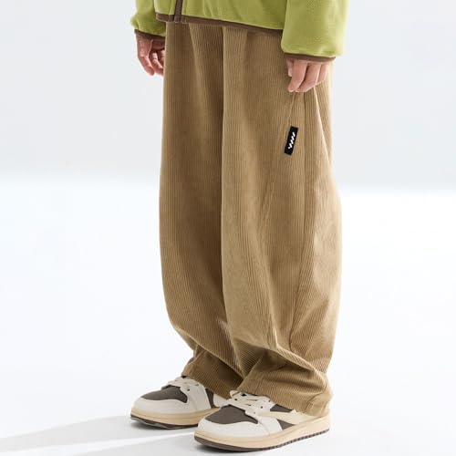 Girls Corduroy Pants Loose Elastic Waist Outdoor Hiking Joggers Kids Barrel Pants Pull on Solid Trousers 3-14 Years3
