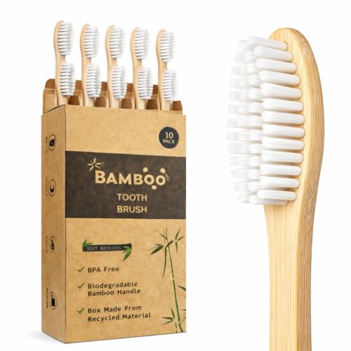 Green Dent Bamboo Toothbrush Set – Eco-Friendly Wooden Toothbrushes, 10