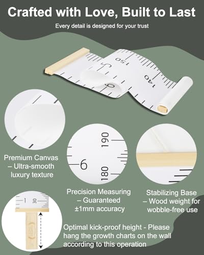 6.5FT Growth Chart for Kids with Wooden Keepsake Box - HZZHE Children Height Measurement Kit Includes Marker Pen & Wall Hook, Height Tracker Ruler Baby Essentials, Nursery Room Decor for Baby to Teen