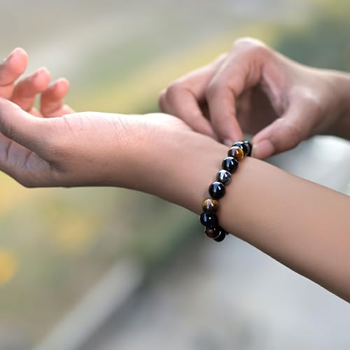 Image of Astrotalk Triple Protection Bracelet | Shields Against Negativity & Enhances Strength | Black Obsidian, Hematite, Tiger Eye | Bracelet for Man & Woman | Gift for Man & Woman