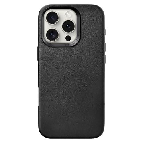 Woodcessories - Leder Case Kompatibel mit iPhone 16 Pro Max Hülle aus Veganem Aloe Vera Leder Schwarz MagSafe Kompatibel 360 Schutz Dünnes Design