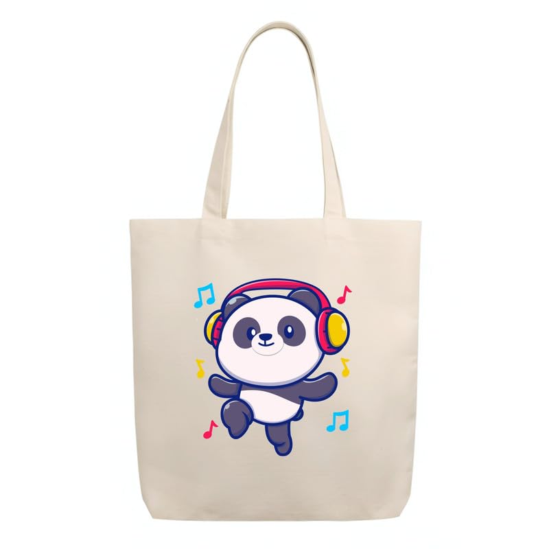 Cotton Canvas Printed White/Black Vertical Women Tote Bag | 300 GSM Cloth |100% Organic Cotton | Shopping/Grocery Bag | Multi-Purpose Bag | Reusable