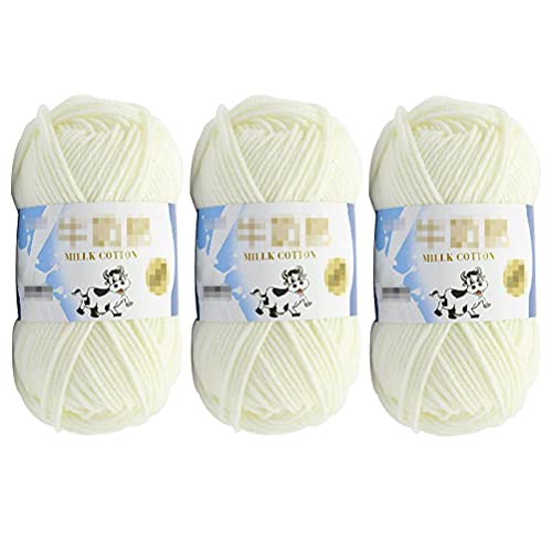 Lot de 3 pelotes de 50 g de fibre de lait à tricoter coton doux et épais tissés à la main pour loisirs créatifs, crochet, tricot (blanc) Cover