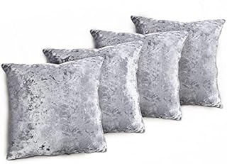 MorNon 4Pcs Crushed Velvet Cushion Covers 18x 18Inch Crushed Velvet Silver Cushion Covers Square Throw Pillow Case for Decorative Livingroom Sofa Bedroom Home 45x45cm