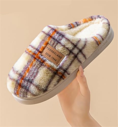 Caistre 2025 Women's Retro Plaid House Slippers Memory Foam Indoor Outdoor Shoes Plush Fuzzy Slipper Winter Bedroom Anti-Slip Shoes4