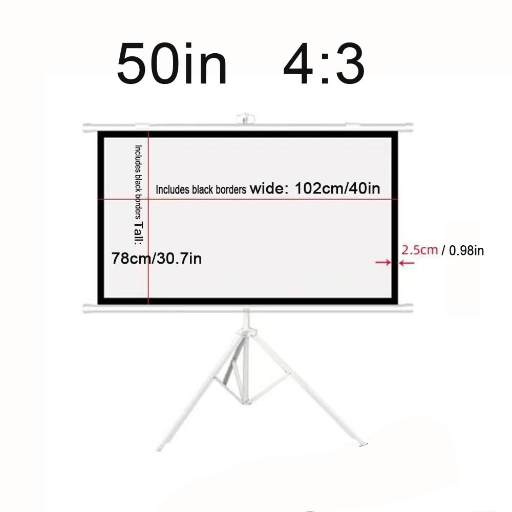 Piccolo Schermo di Proiezione con Supporto，Teatro Domestico Schermo Proiettore Ufficio Scuola Schermo per Proiettore 40 50 60pollici Avvolgibile Schermo(White,50in-4:3)