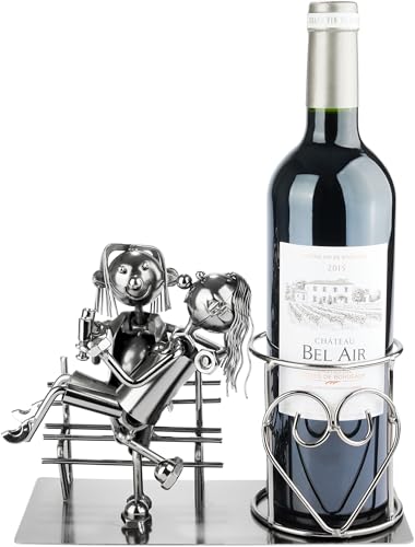 BRUBAKER Portabotellas de Vino Enamorados en un Banco - Escultura Metálica Portabotellas - Regalo de Vino para Parejas y Matrimonios - Botellero con Tarjeta de Regalo Incluida
