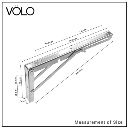 Image of VOLO Pack of 2 Pieces (1 Set ) Heavy Duty Folding Bracket | 150 Kg Load Capacity | Foldable Wall Shelf Bracket | Bracket for Fold Down Table and Wall with Fittings | (Stainless Steel, 12 Inch (300mm))