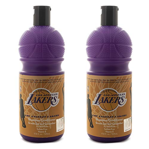 Bathletix NBA Los Angeles Lakers 2 in 1 Shampoo and Conditioner 17.5 oz, 2 Pack - Assists You To Clean Up Your Game - Perfect For The Baller In All Of Us - Finish At The Top Of Your Game