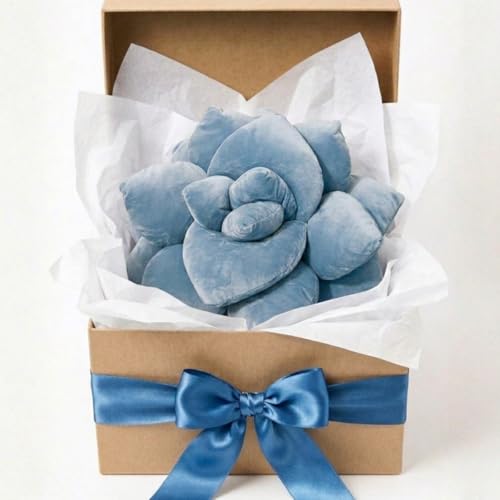 Image of Green Philosophy Co. Succulent Pillow 16 inch - Soft 3D Decorative Flower Throw Pillow, Unique Smokey Blue Plush Flower Cushion, Perfect for Couch, Sofa, Bedroom Decor, Gift for Plant Lovers