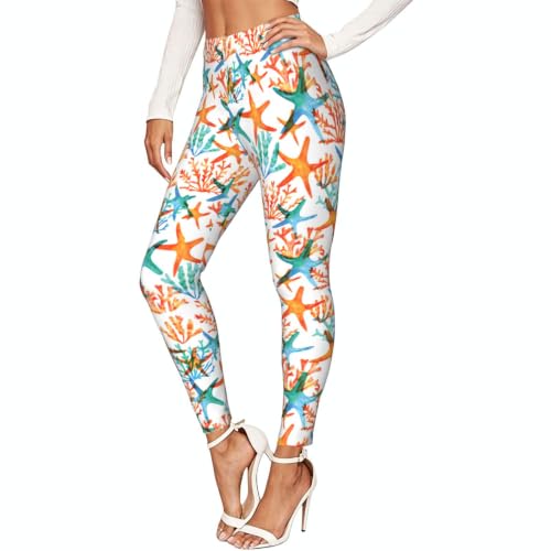 Leggings de estrella de mar para mujer mallas elásticas de yoga de longitud completa con coral