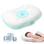 JINXIA Memory Foam Cloud Pillow for Sleeping, Cervical Pillow for Shoulder and Back Pain Relief, Ergonomic Contour Pillow for Side & Back & Stomach Sleepers with Breathable Pillowcase- White and Blue