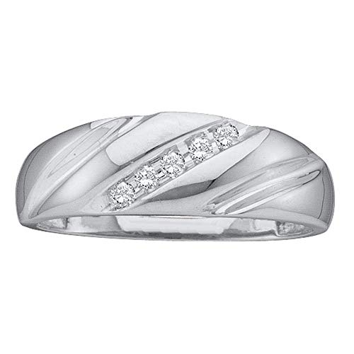 14K White Gold Mens Round Diamond Wedding Band Ring 1/10 Cttw #TOP6
