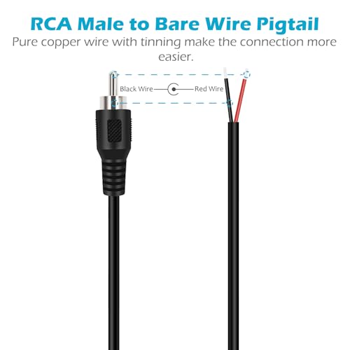 Fancasee 2-Pack RCA Male Plug to Speaker Wire Bare Wire Pigtail Connector Adapter Repair Audio Video RCA Jack Cable for AV Receiver Speaker TV Subwoofer Amplifier - Thumbnail 3