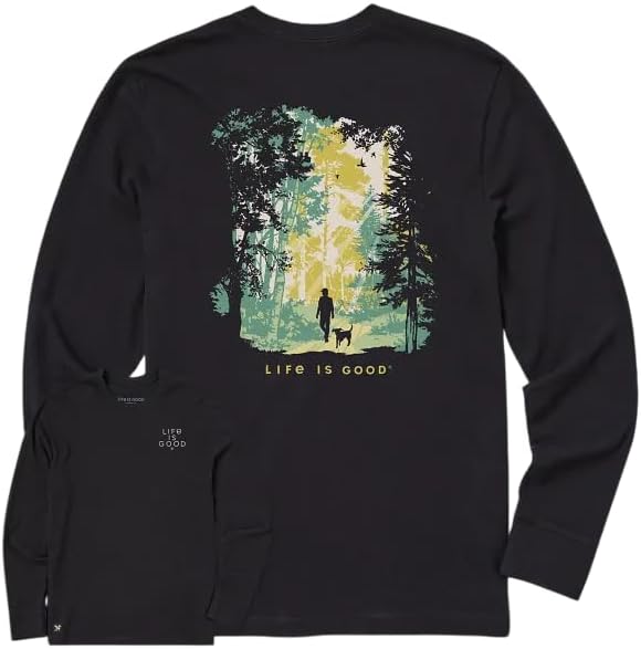Life is Good Men's Walk in The Wood Long Sleeve Crusher Tee, Faded Black