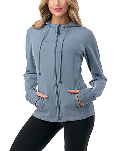 Petalroz Women's Athletic Full Zip Hoodie Jackets Uv Sun Protection Long Sleeve Sport Workout Sweatshirt With Thumb Holes And Pocket, Medium Blue, X-Large Plus #TOP2