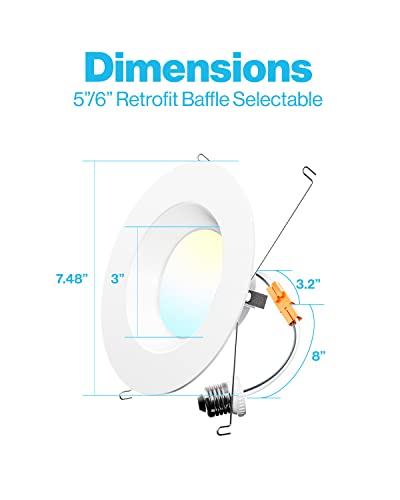 Sunco Lighting 5/6 Inch Led Can Lights Retrofit Recessed Lighting Selectable 2700K/3000K/3500K/4000K/5000K Dimmable, Baffle Trim, 13W=75W, 965 Lm, Replacement Conversion Kit, Ul Energy Star 4 Pack #TOP5