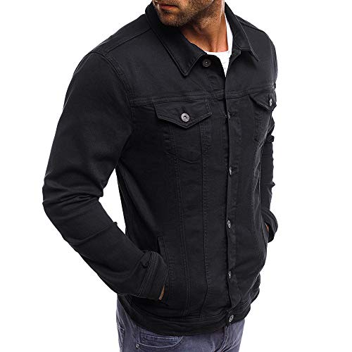 Jeans Cardigan Coat For Men Washed Long Sleeve Top Slim Fit Fall Jacket，Jean Jackets Vintage Western Style Texas Cowboy Workwear(Black,Medium) #TOP1