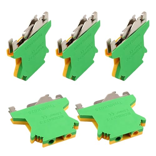 Image of SHENGYIG Pack of 5 DIN Rail Terminals, Brass Through Terminal, UK 2.5 Terminal Block, DIN Rail, Conductor Cross Section 2.5 mm², for Wiring and Circuit Conversion