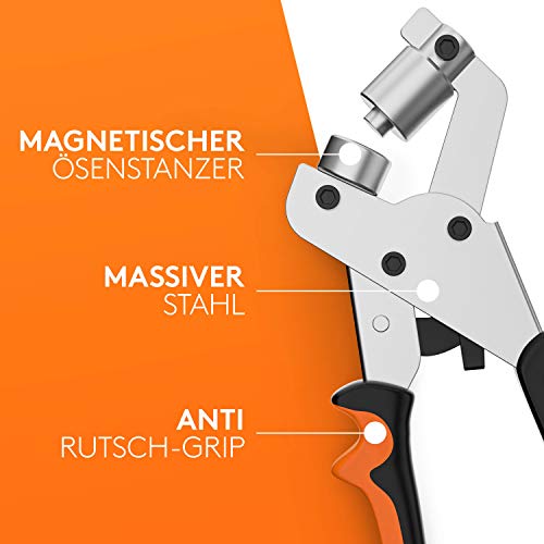 Meisterfaktur Profi Ösenzange - Minimaler Kraftaufwand - Sichere Ösenpresse mit 100 Ösen (Innen-Ø 10mm) - Ideale Ösenzange für Stoffe, Planen und Sonnensegeln!… (10mm)