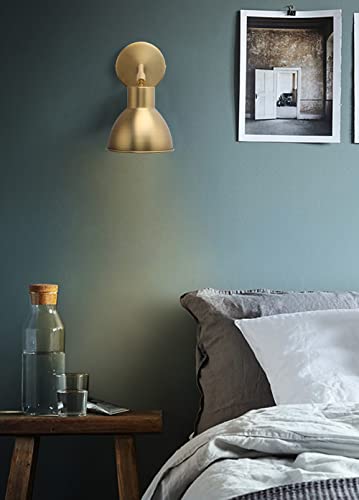 Image of Yosoan Set of 2 Antique Vanity Reading Wall Sconce with On Off Switch | Brass Vintage Industrial with 340 Degree Angle Wall Mount Lamp 5.7 inch Bowl Metal Shade Bedside Bunk