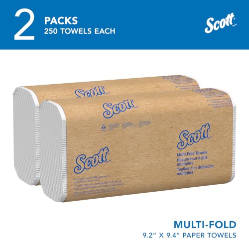 Image of Scott Professional Multifold Paper Towels, 2 Packs x 250 Sheets (60055) | Universal, Standard Tier, Absorbency Pockets, White, Compact Easy Storage, Compatible with Universal Folded Towel Dispensers