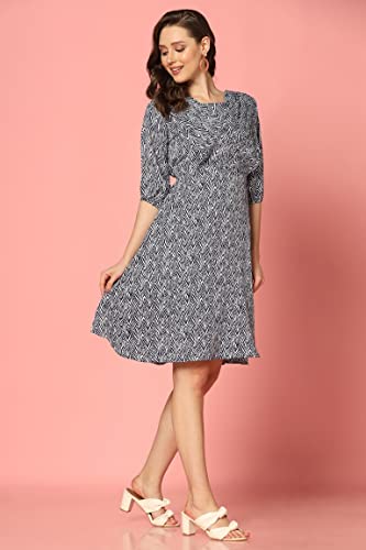 Image of Leriya Fashion Dresses for Women | Fancy Rayon Zig Zag Printed Faux Wrap Western Dress | Fit & Flare Knee Length Dresses for Girls | Loose Narrow Elastic Cuffs Sleeves