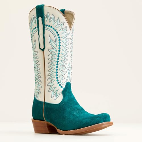 Women Mid Calf Cowboy Boots Embroidered Square Toe Chunky Heel Western Boots Calf High Two Tone 2” Stacked Heel Cowgirl Calf Boots Patchwork Matte Suede Pull On Wide Calf 4-11 M US4