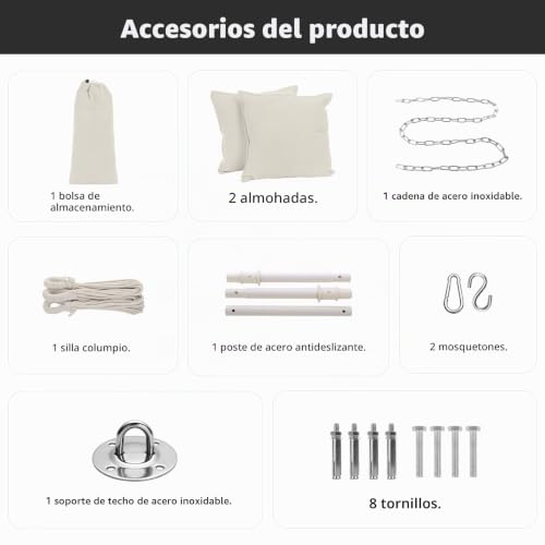 Silla hamaca de algodón beige con dos cojines Goutime para terraza 6