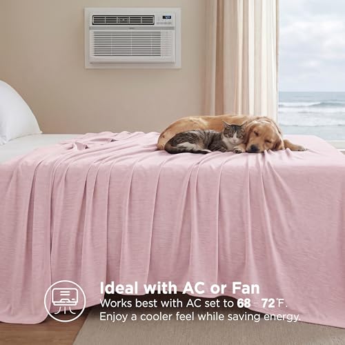 Image of Bedsure Pink Cooling Blanket Queen Size for Hot Sleepers - Summer Cold Blanket for Queen Size Bed with Rayon Derived from Bamboo, Ice Cool Cold Arc-Chill Thin Summer Bedding Essentials, 90x90