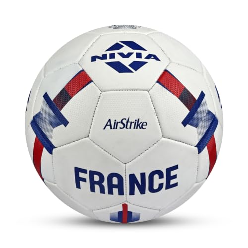 Image of Nivia Airstrike Football (France) Training Ball, 32 Panels, Butyl Bladder, Made for Beginners, to Play On Both Natural and Artificial Grass (White, Size-5)