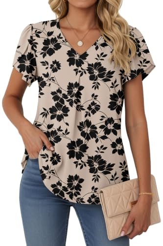 Lepunuo Plus Size Womens Summer Tops Short Sleeve Dressy Blouses V Neck Work Tunic Tops Casual Flowy Shirts
