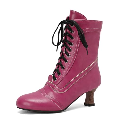 Bottines Victorian pour femme en rose avec talon chunky et lacet taille 45