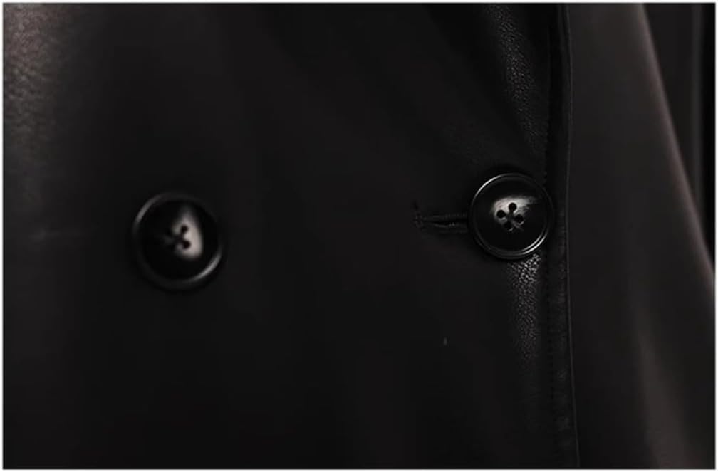 Women Long Soft Leather Trench Coat For Women Double Breasted Loose Casual Windbreaker