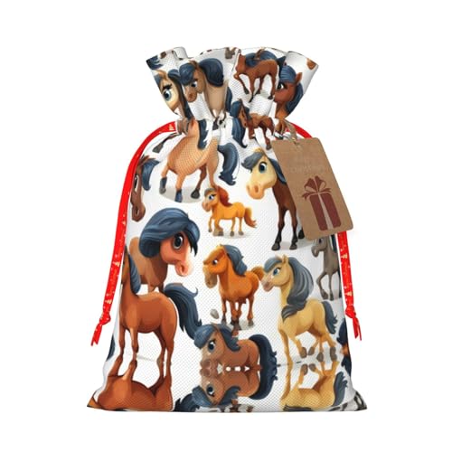 Cvnbmakk 馬 クリスマス 巾着ギフトバッグ L&M 不織布トートバッグ ホリデーパーティーに最適